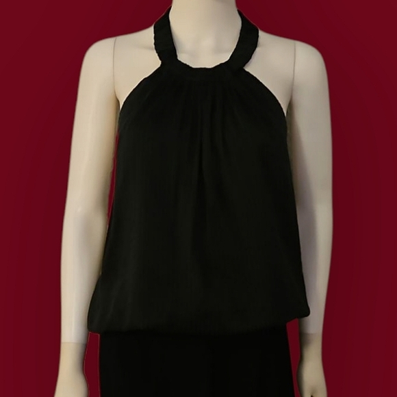 7 for ALL MANKIND Black Striped Blouson Open Back Halter Silk Blend Top - Picture 1 of 9